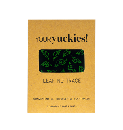 Black and green patterned leaves in a brown packaging rectangle